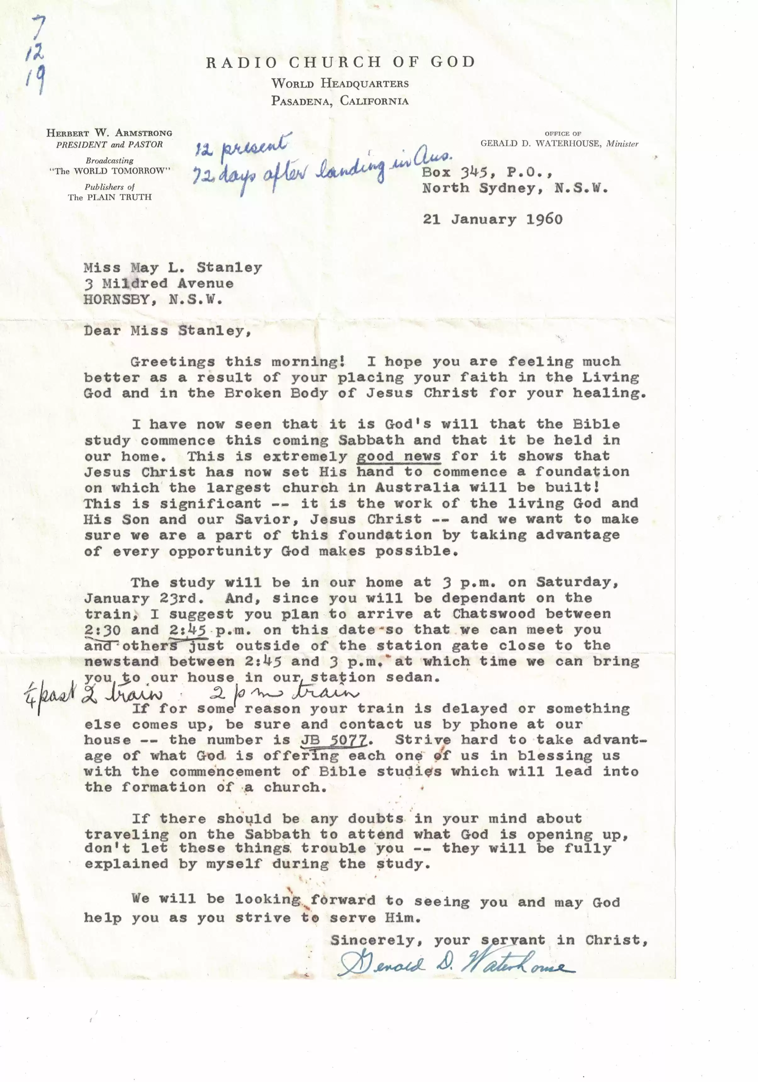 1960 Gerald Waterhouse ltr to May Stanley 21Jan1960